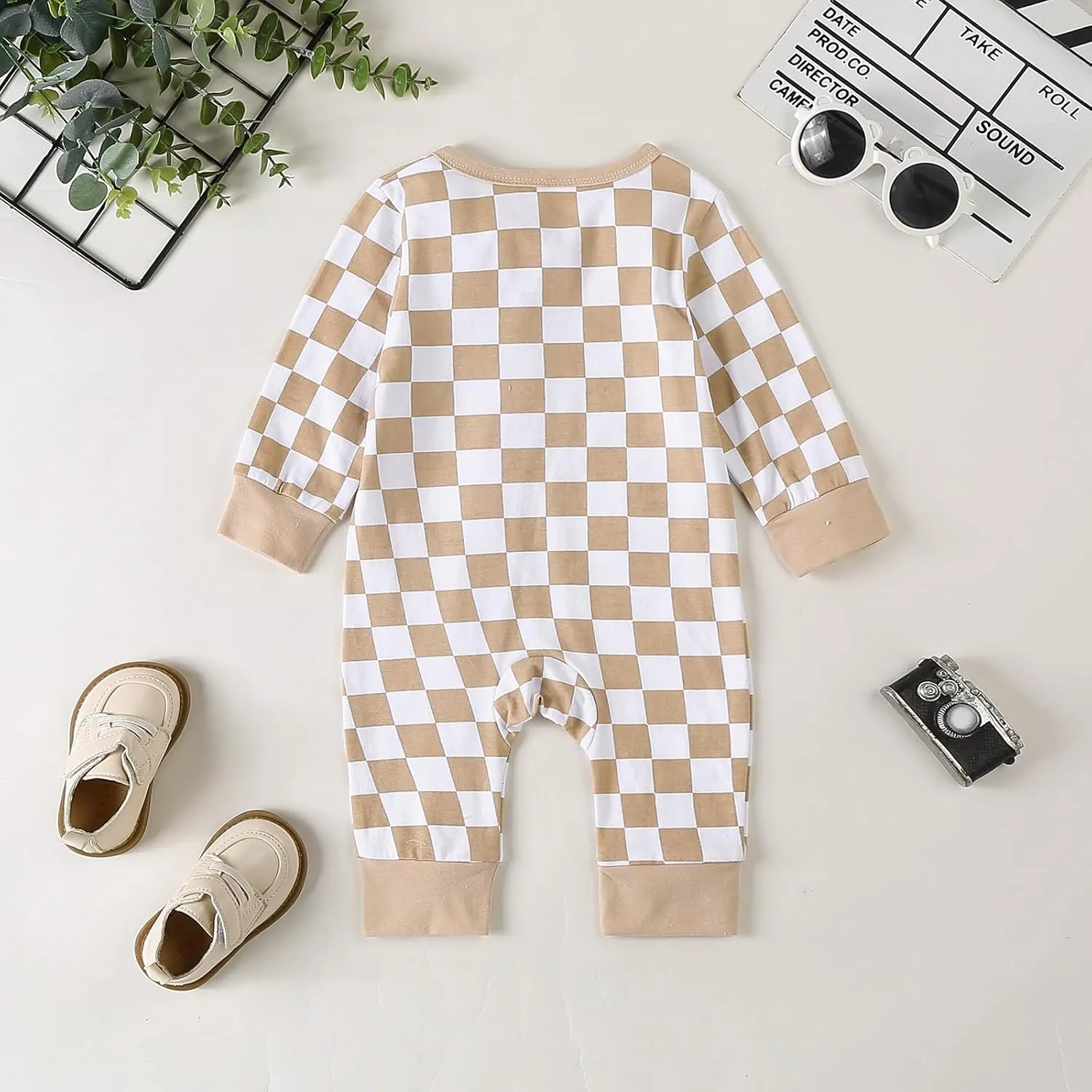 Karuedoo Newborn Baby Boy Girl Clothes Checkered Long Sleeve Zipper Romper Jumpsuit One Piece Bodysuit Fall Winter Outfit