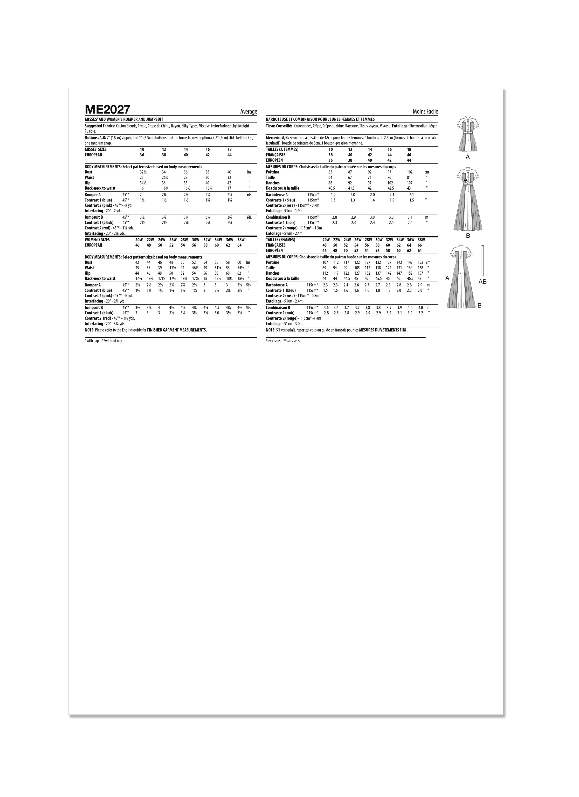 Know Me sewing pattern 2027 Misses' and Women's Romper and Jumpsuit