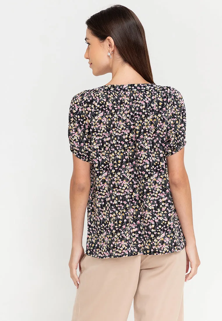 Krizia Printed Button Front Puff Sleeves Blouse
