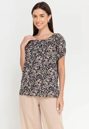 Krizia Printed Button Front Puff Sleeves Blouse