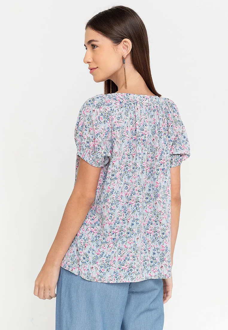 Krizia Printed Button Front Puff Sleeves Blouse
