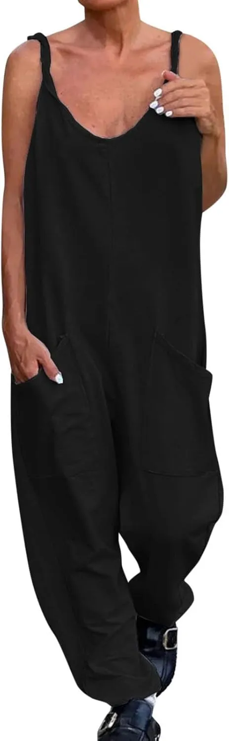 LCMTWX Jumpsuit for Woman Comfortable Shoulder Strap Loose Jumpsuit Pocket Summer Fashion Jumpsuit Jumpsuits Women Jumpsuit