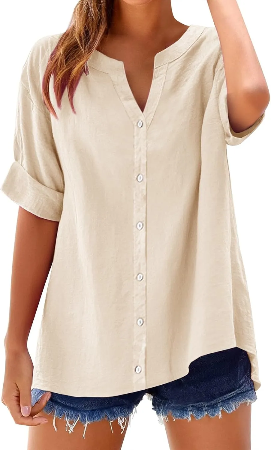 Linen Shirts for Women 2025 Summer Short Sleeve Button Down Casual Tops Casual Dressy Oversized Lightweight Blouses
