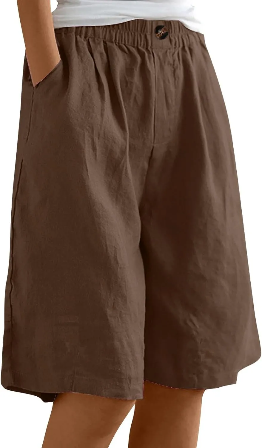 Linen Shorts for Women Summer High Elastic Waisted Dressy Casual Bermuda Shorts Pleated Wide Leg Joggers Sweatpants