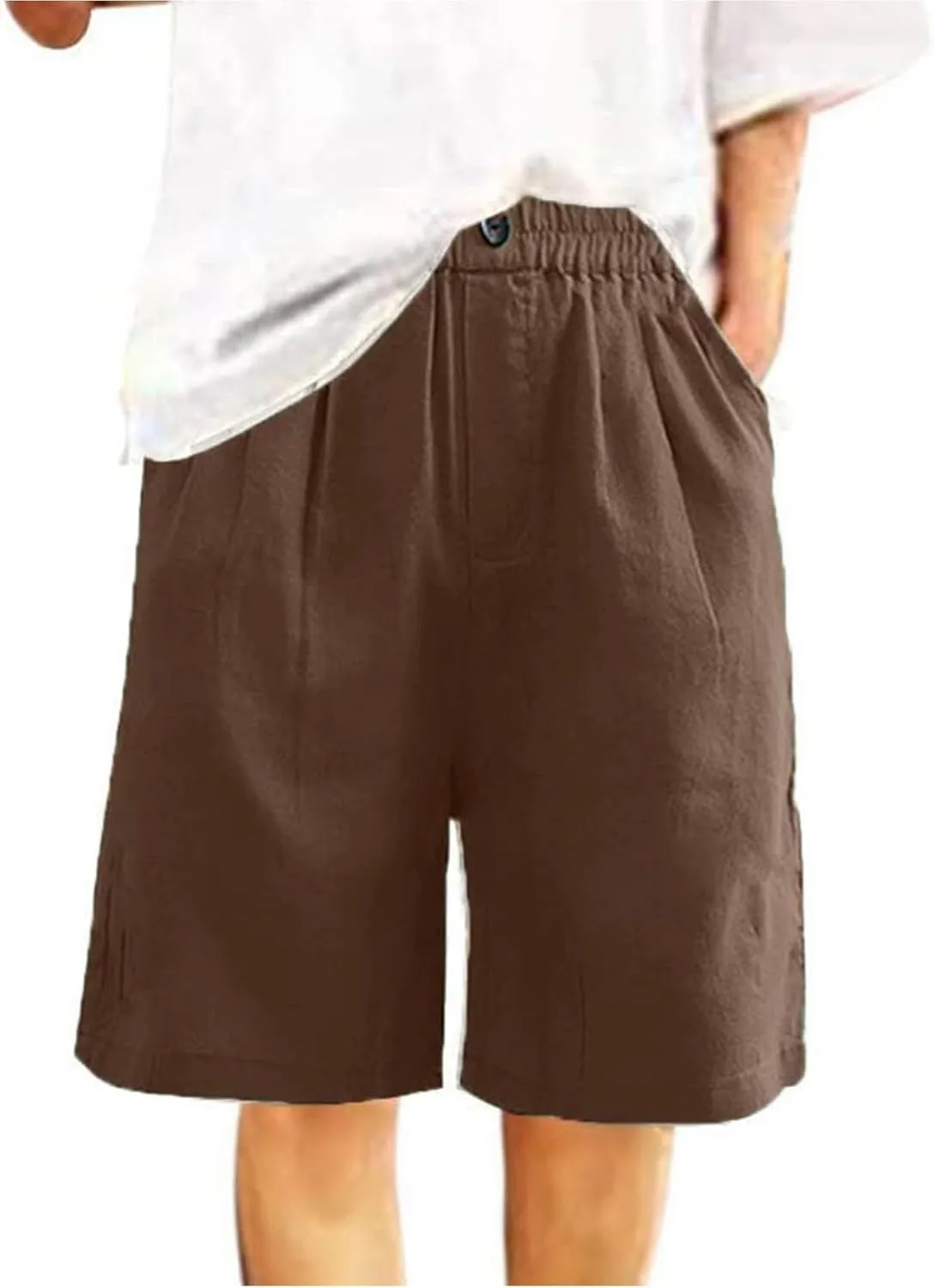 Linen Shorts for Women Summer High Elastic Waisted Dressy Casual Bermuda Shorts Pleated Wide Leg Joggers Sweatpants