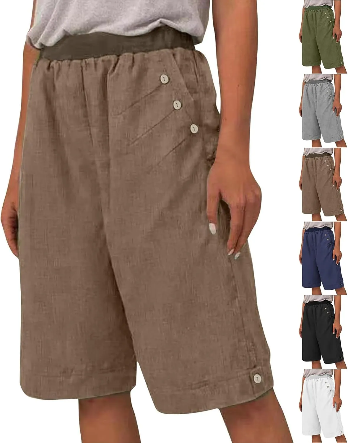 Linen Shorts for Women Summer High Waisted Bermuda Shorts Casual Loose Comfy Lounge Shorts with Pockets