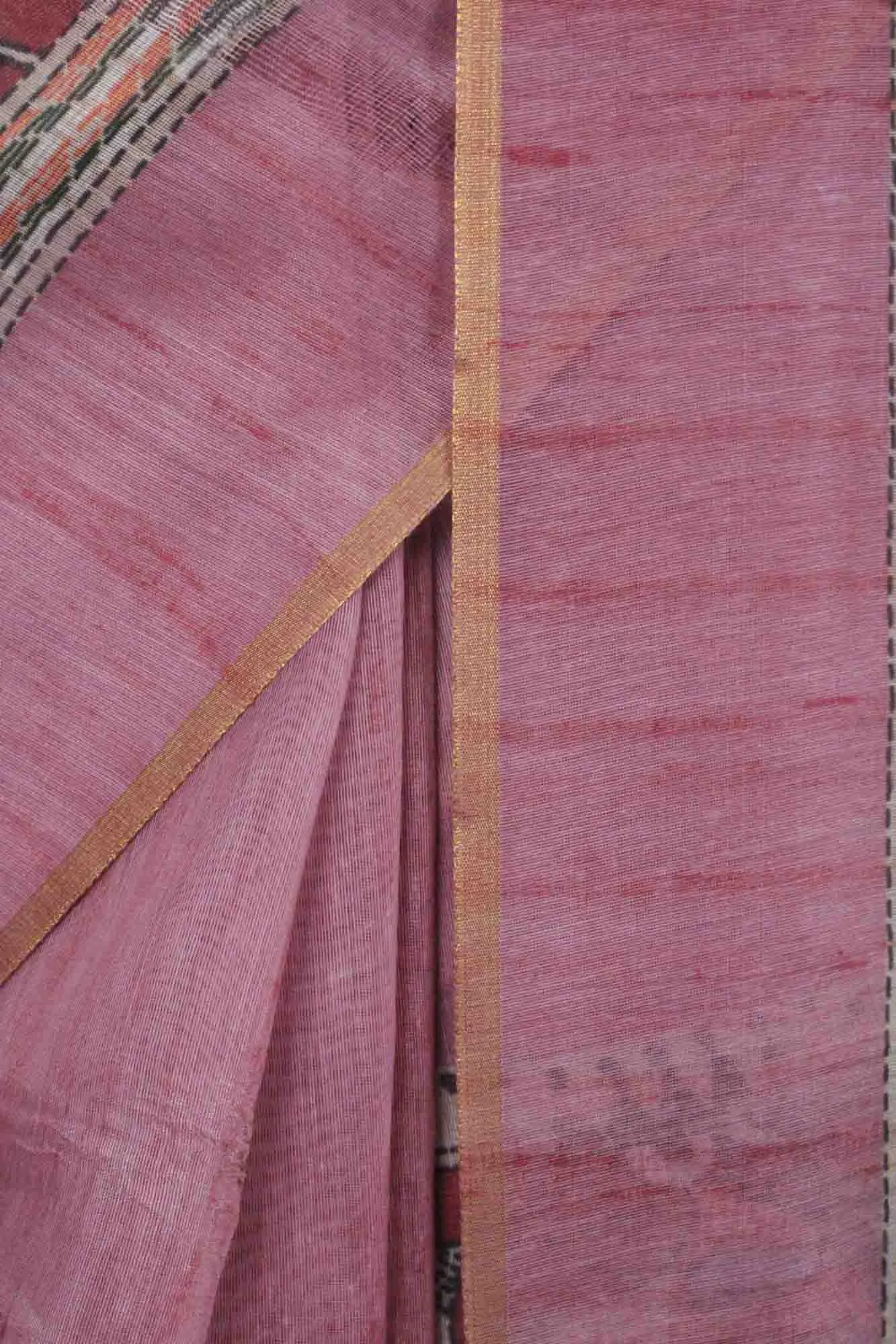 Mauve sophisticated madhubani digital printed Chanderi Cotton  with Tassels Wrap in 1 minute saree