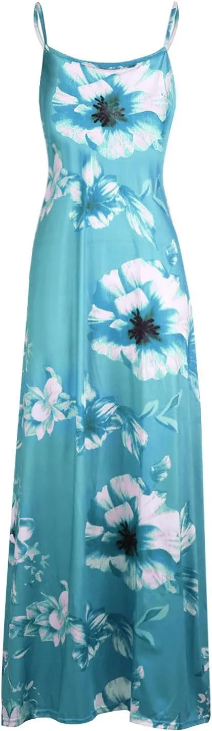 Maxi Dresses for Women 2024 Sexy V Neck Spaghetti Strap Beach Dress Floral Print Boho Flowy Sun Dress Summer Dresses