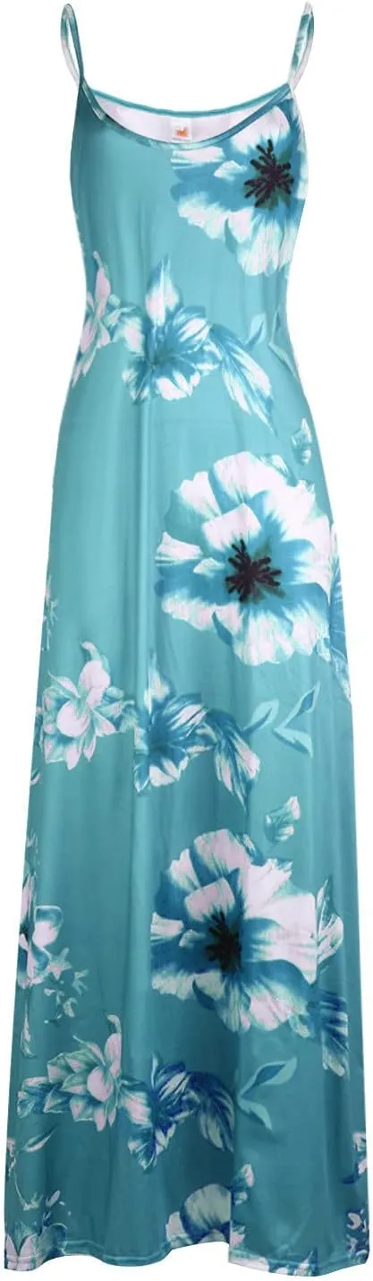 Maxi Dresses for Women 2024 Sexy V Neck Spaghetti Strap Beach Dress Floral Print Boho Flowy Sun Dress Summer Dresses