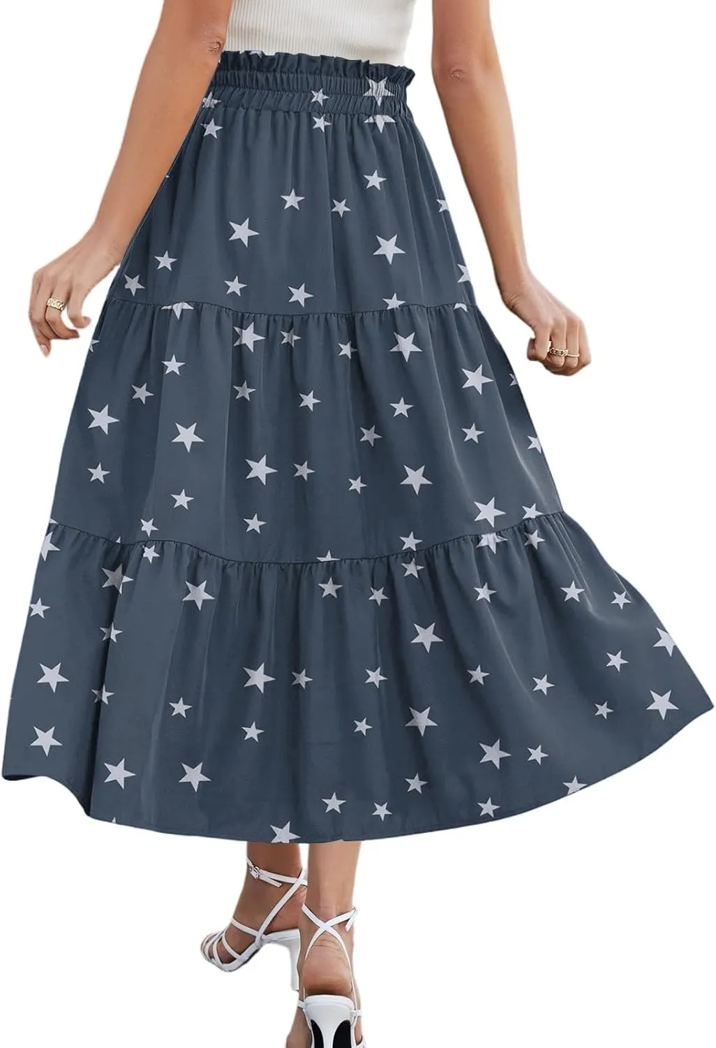Maxi Skirts for Women 2025 Casual Trendy Floral Print Elastic Waist Lightweight Flowy Skirt, S-2XL