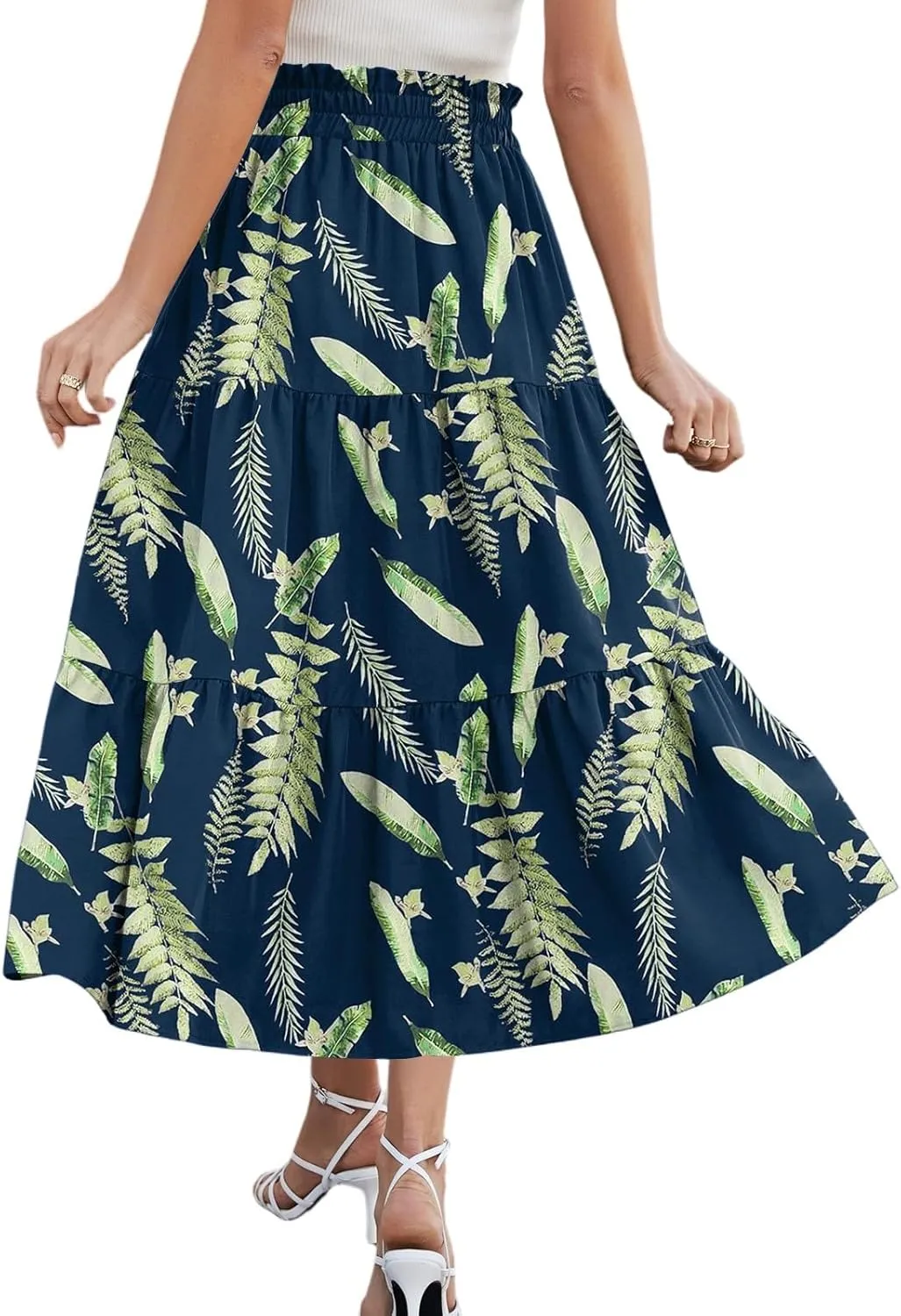 Maxi Skirts for Women Loose Casual Trendy Floral Print Elastic Waist Lightweight Hawaiian Flowy Skirt, S-2XL