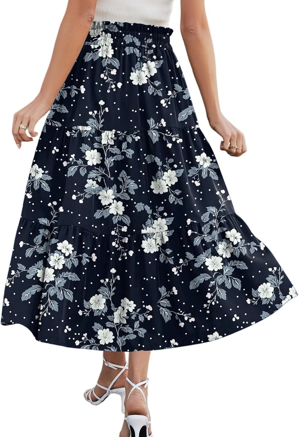 Maxi Skirts for Women Loose Casual Trendy Floral Print Elastic Waist Lightweight Hawaiian Flowy Skirt, S-2XL