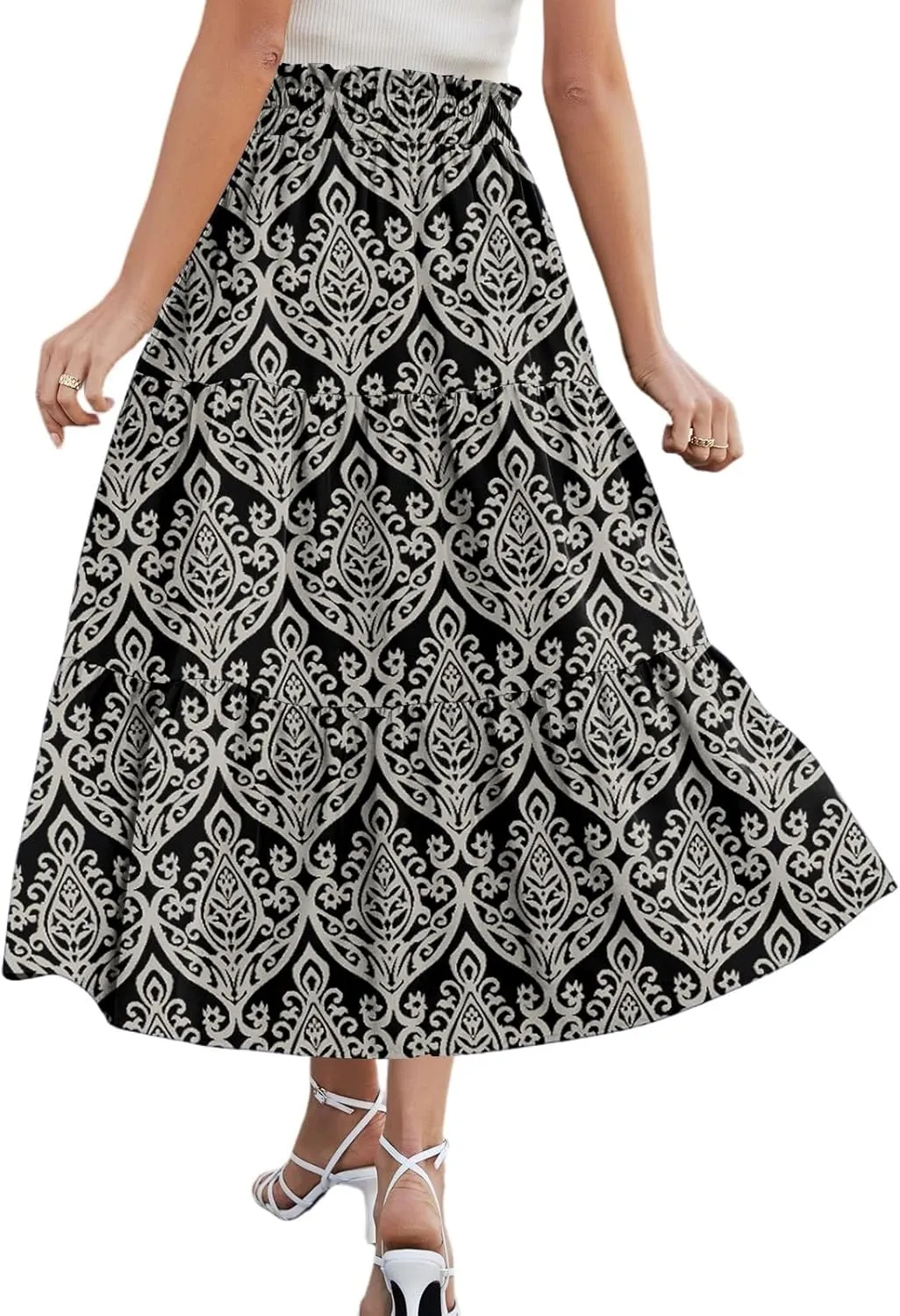 Maxi Skirts for Women Loose Casual Trendy Floral Print Elastic Waist Lightweight Hawaiian Flowy Skirt, S-2XL