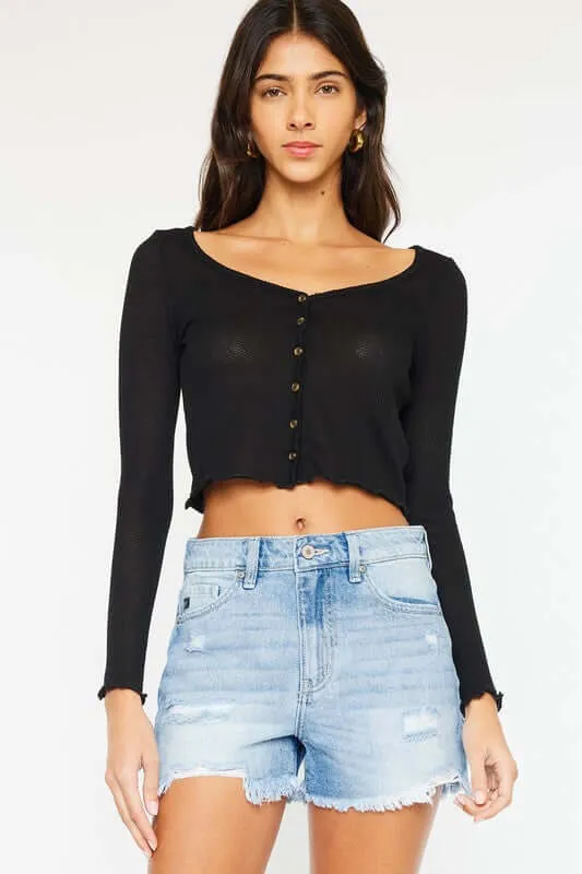 Medium Stone Wash Blue High Rise Denim Shorts