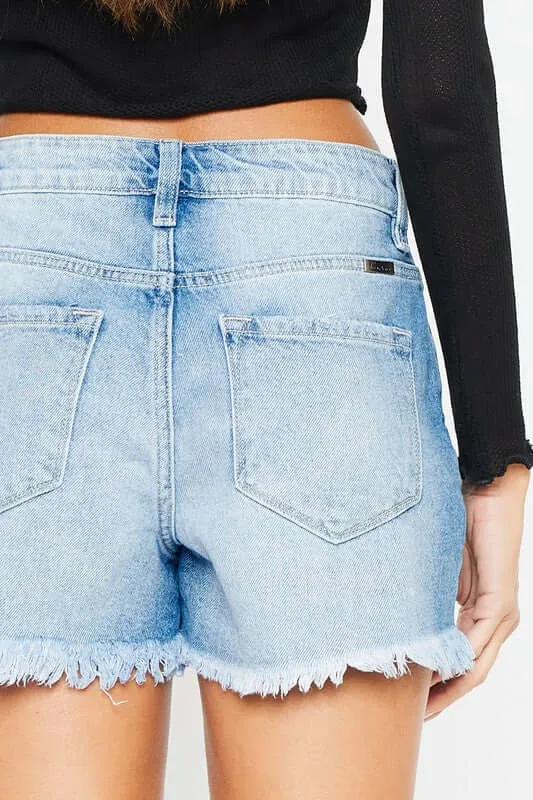 Medium Stone Wash Blue High Rise Denim Shorts