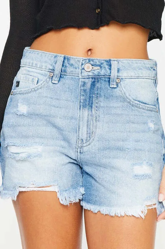 Medium Stone Wash Blue High Rise Denim Shorts