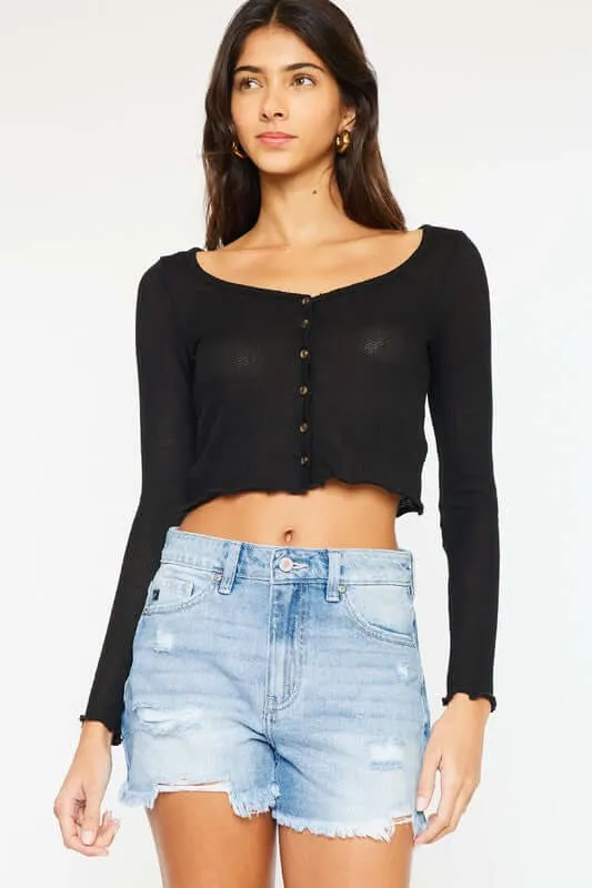 Medium Stone Wash Blue High Rise Denim Shorts
