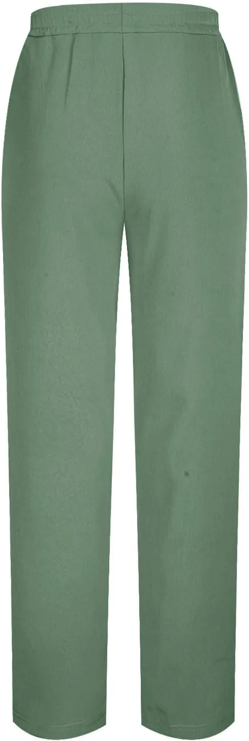 Men Elastic Waist Drawstring Trouser Solid Color Wide Leg Straight Pants Casual Loose Soft Sweatpants with Pocket