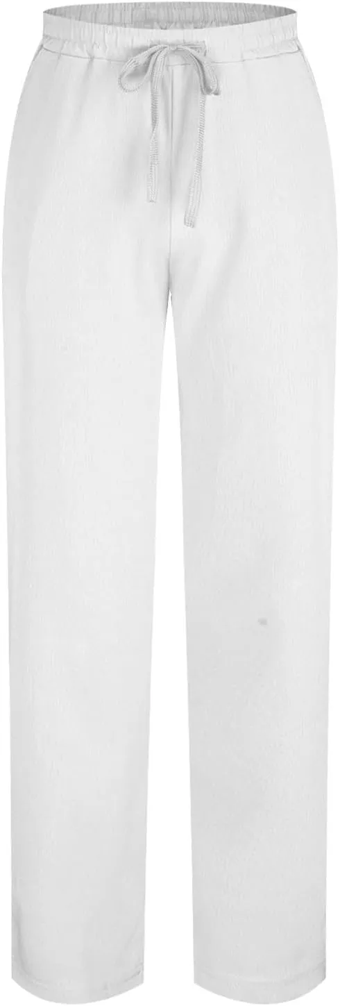 Men Elastic Waist Drawstring Trouser Solid Color Wide Leg Straight Pants Casual Loose Soft Sweatpants with Pocket