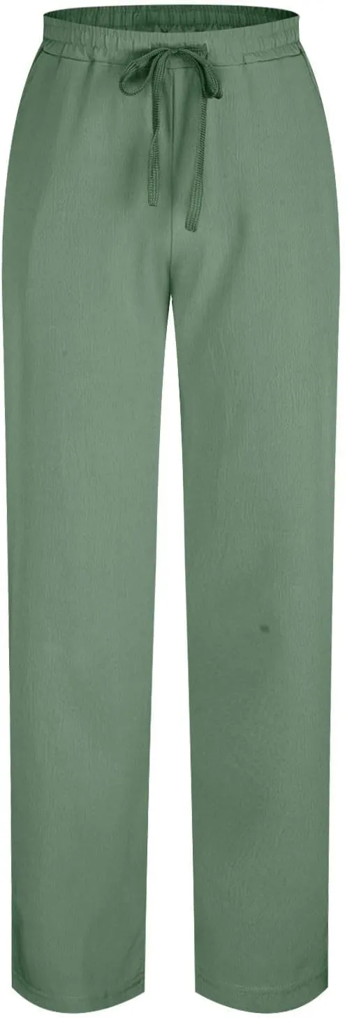 Men Elastic Waist Drawstring Trouser Solid Color Wide Leg Straight Pants Casual Loose Soft Sweatpants with Pocket