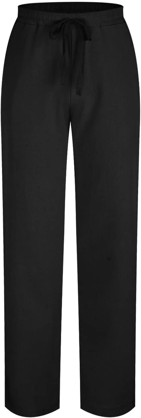 Men Elastic Waist Drawstring Trouser Solid Color Wide Leg Straight Pants Casual Loose Soft Sweatpants with Pocket