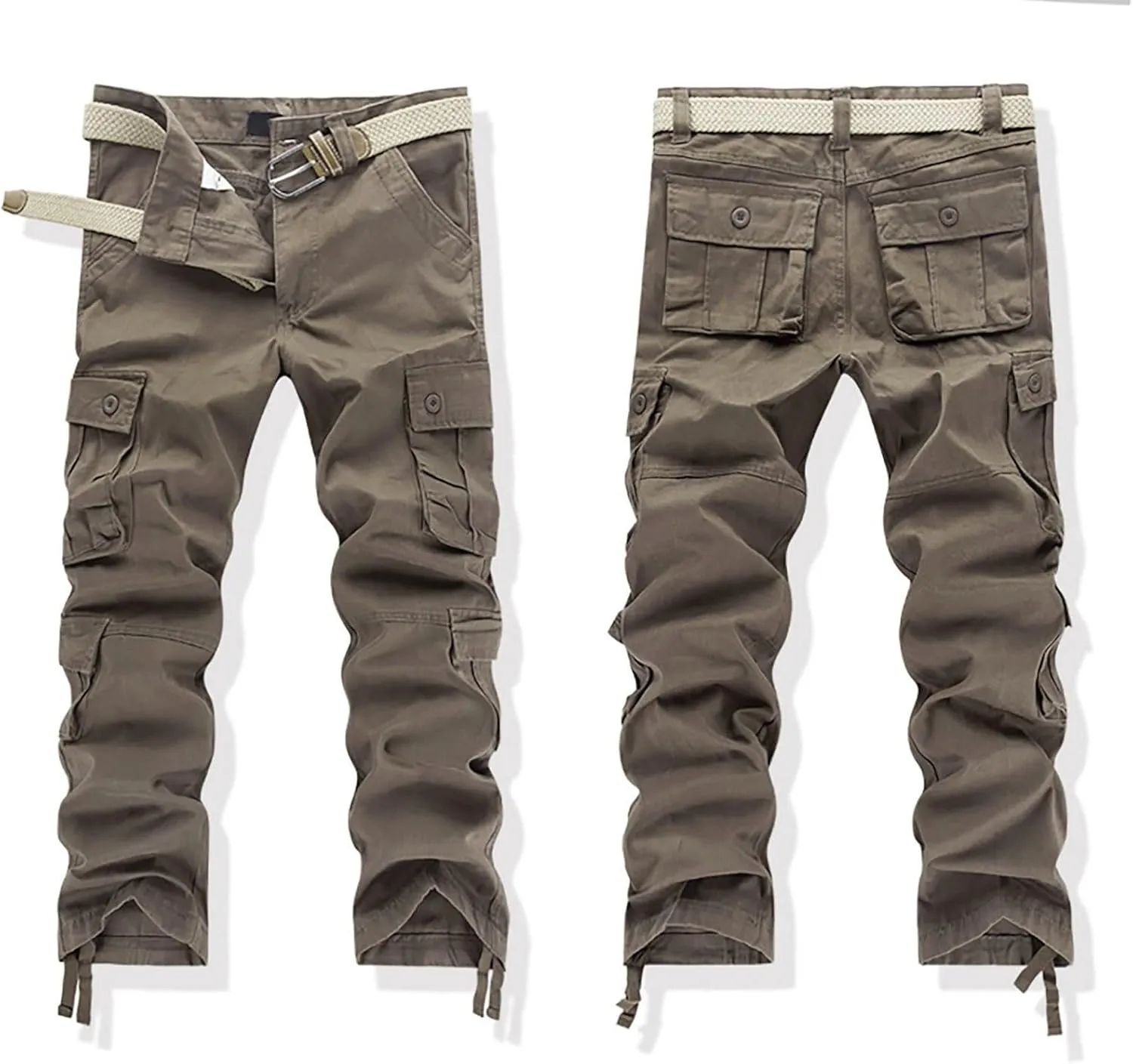 Men's Cargo Sweatpants Fleece Joggers with Large Pockets Loose Soft Pants Rainproof Open Bottom Athletic Pants Men