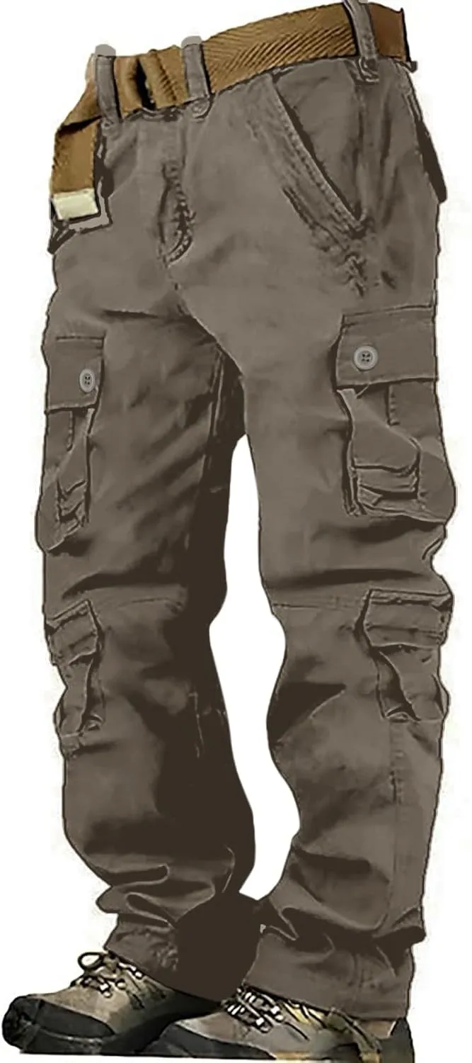 Men's Cargo Sweatpants Fleece Joggers with Large Pockets Loose Soft Pants Rainproof Open Bottom Athletic Pants Men