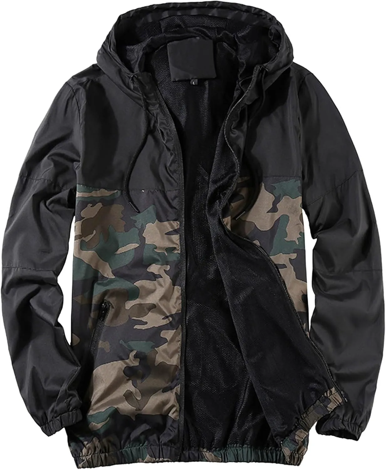 Mens Spring and Autumn Leisure Sports Mesh Breathable Hooded Jacket Coat Jackets with Hoods for Teens