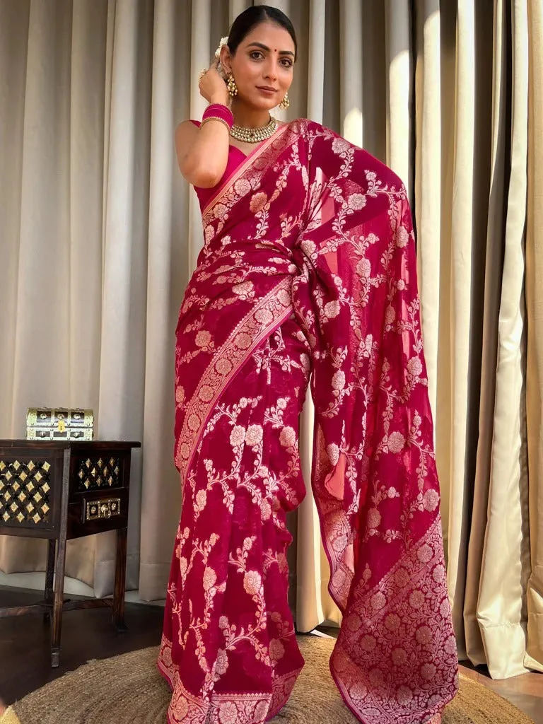 Nectarous Dark Pink Soft Silk Saree With Extraordinary Blouse Piece