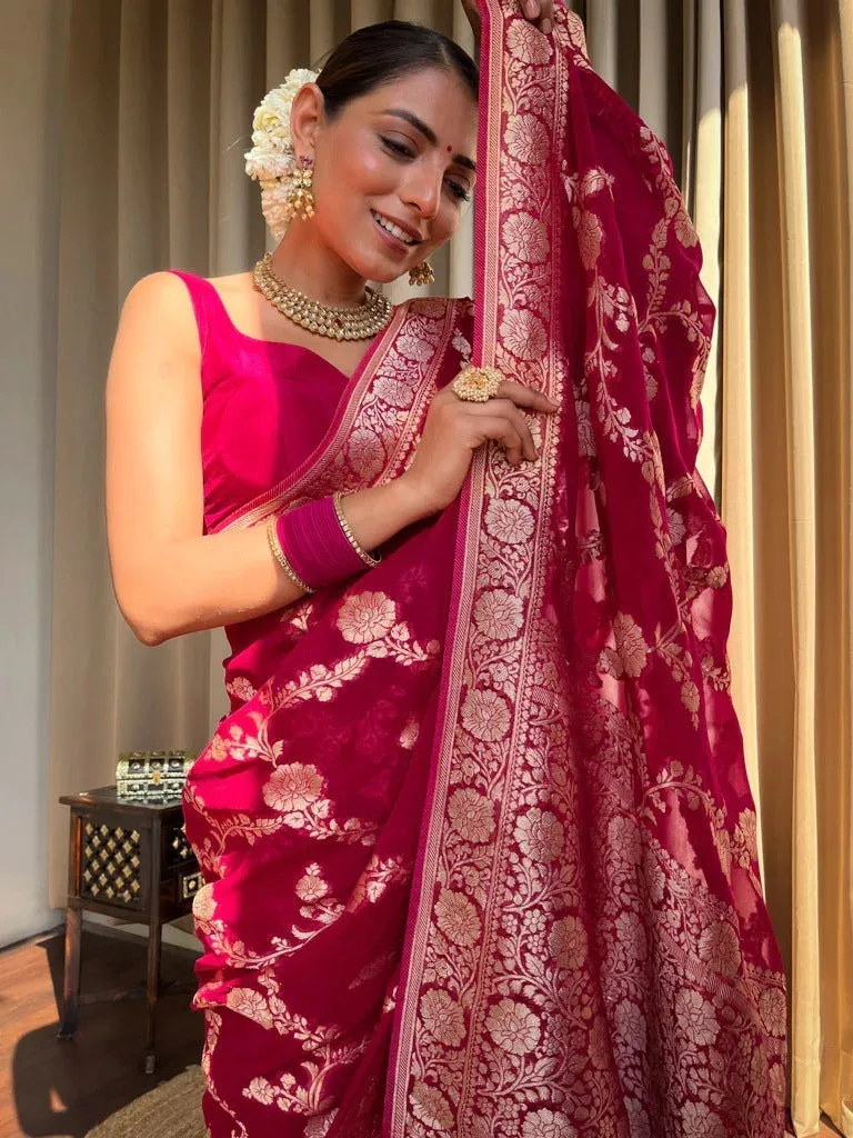 Nectarous Dark Pink Soft Silk Saree With Extraordinary Blouse Piece