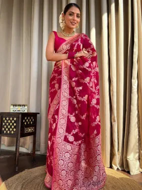 Nectarous Dark Pink Soft Silk Saree With Extraordinary Blouse Piece