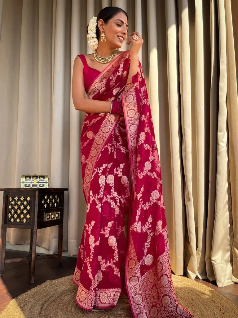 Nectarous Dark Pink Soft Silk Saree With Extraordinary Blouse Piece