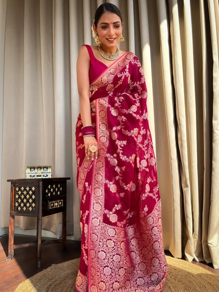 Nectarous Dark Pink Soft Silk Saree With Extraordinary Blouse Piece
