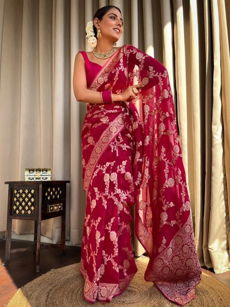 Nectarous Dark Pink Soft Silk Saree With Extraordinary Blouse Piece