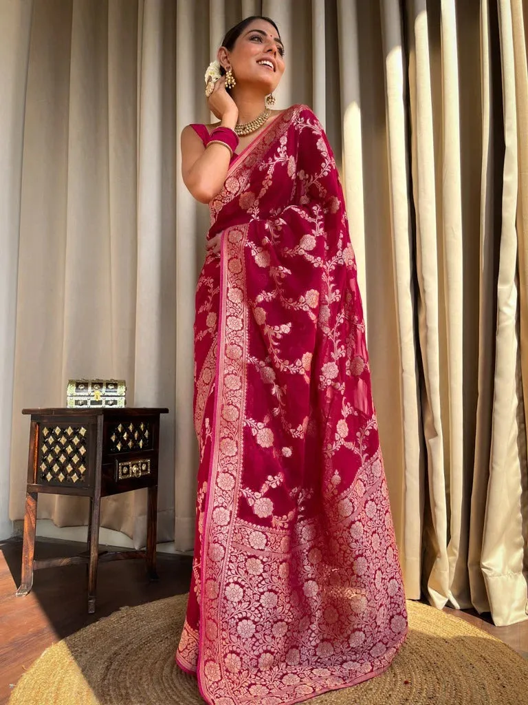 Nectarous Dark Pink Soft Silk Saree With Extraordinary Blouse Piece