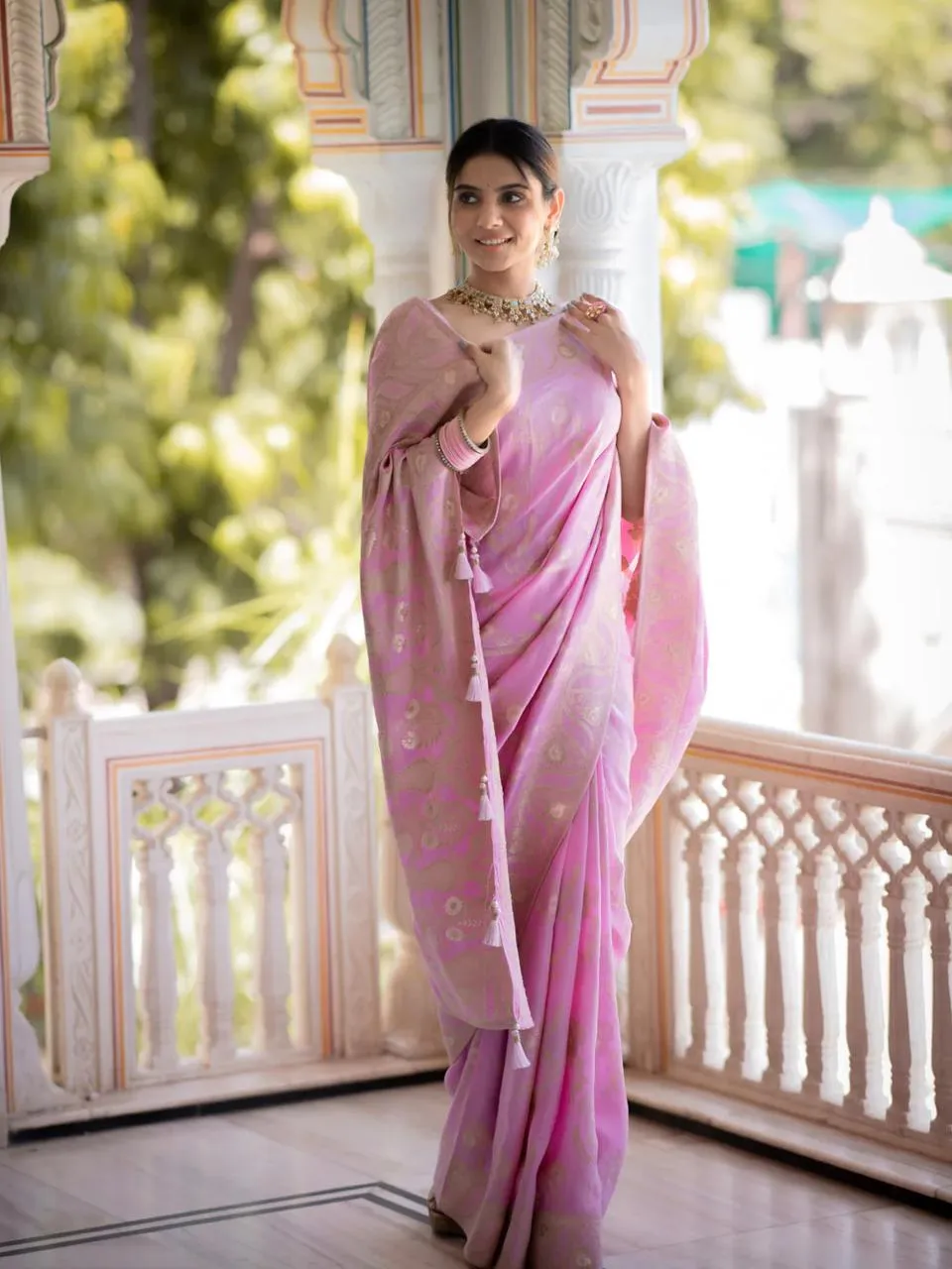 Panache Baby Pink Pink Soft Silk Saree With Snazzy Blouse Piece