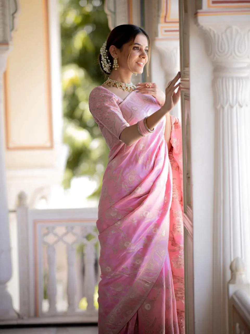 Panache Baby Pink Pink Soft Silk Saree With Snazzy Blouse Piece