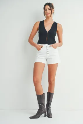 Paris Button Front High Waist Denim Shorts