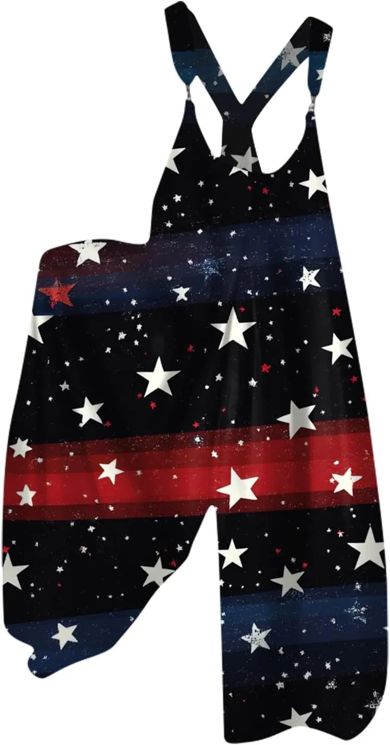 Patriotic Rompers for Women, 4th of July Fashion Casual Loose Womens Jumpsuit
