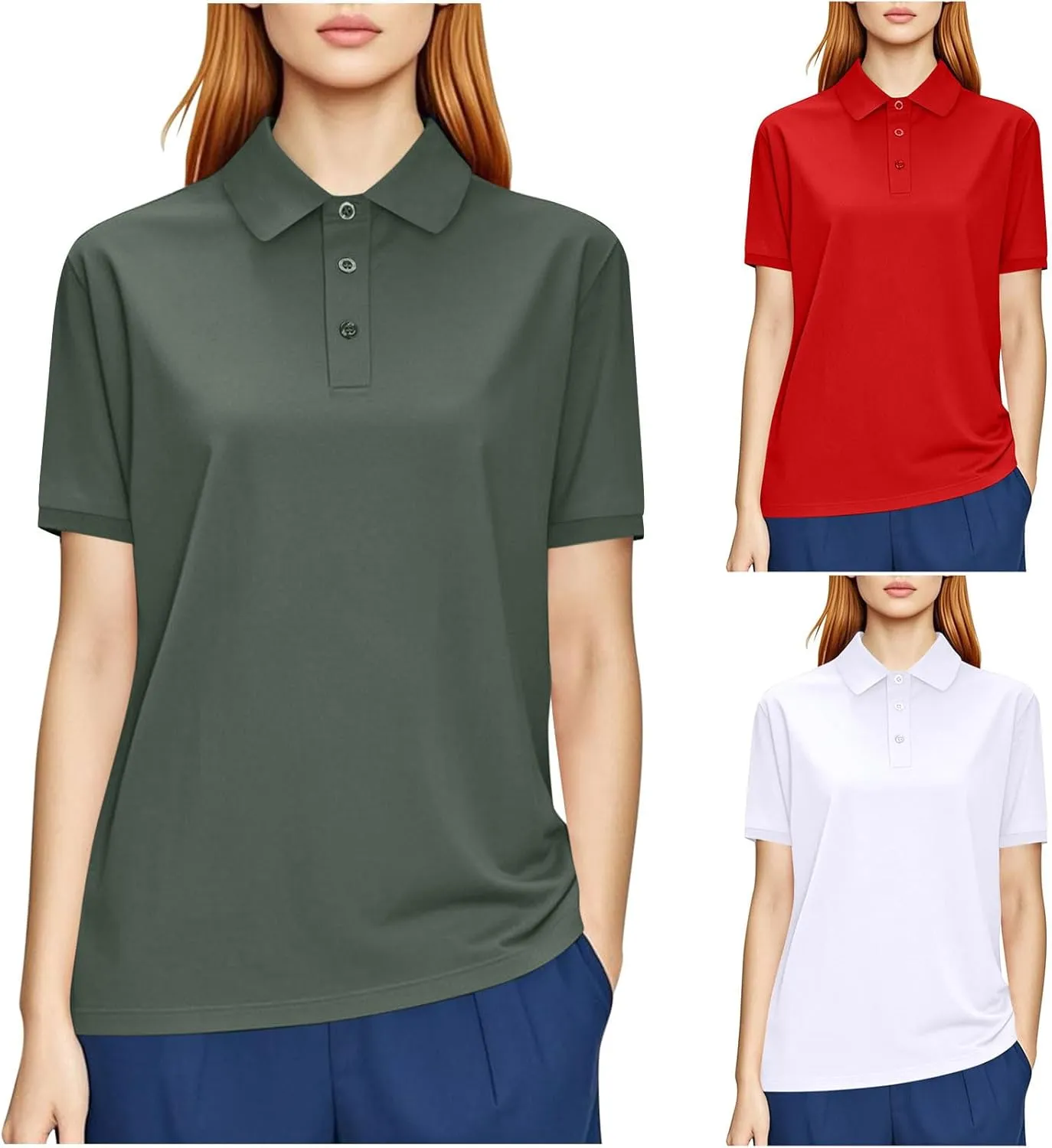 Polo Shirts for Women Short Sleeve Collared Tops Casual Button Placket Blouses Lightweight Quick Dry Tees
