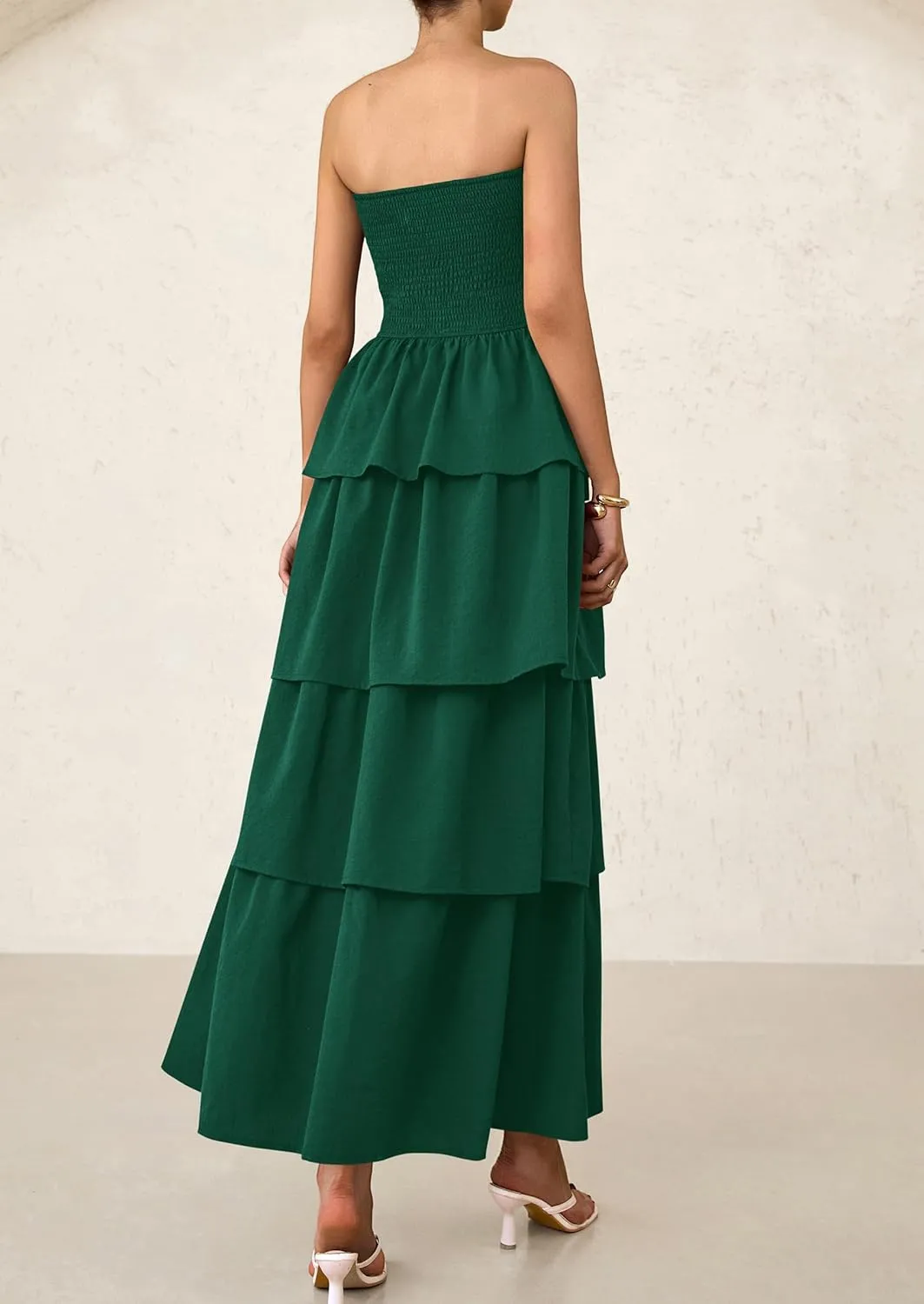 PRETTYGARDEN Maxi Dresses for Women 2025 Summer Off Shoulder Smocked Tiered Ruffle Long Flowy Wedding Guest Dress