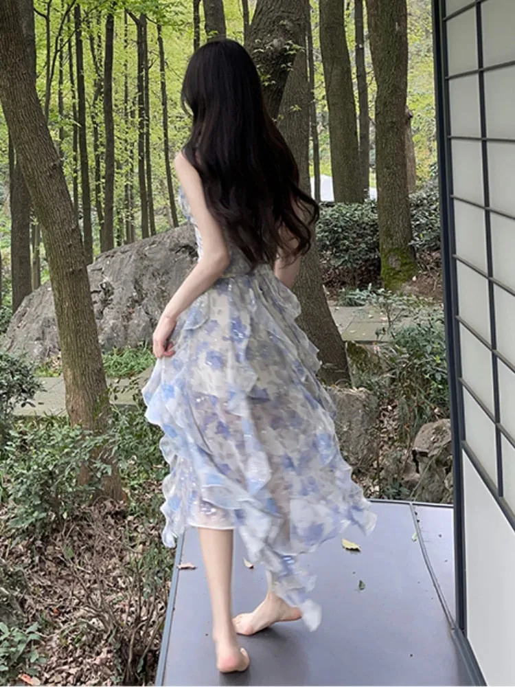 Purpdrank - 2023 Summer Chiffon Floral Midi Dress Women Casual V-Neck Beach Style Sundress Office Lady Even Party Midi Dress Korean Chic