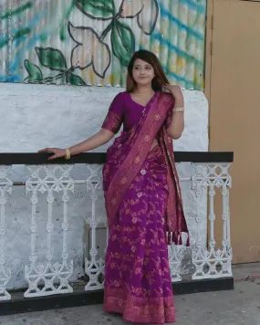 Ravishing Purple Soft Silk Saree With Groovy Blouse Piece