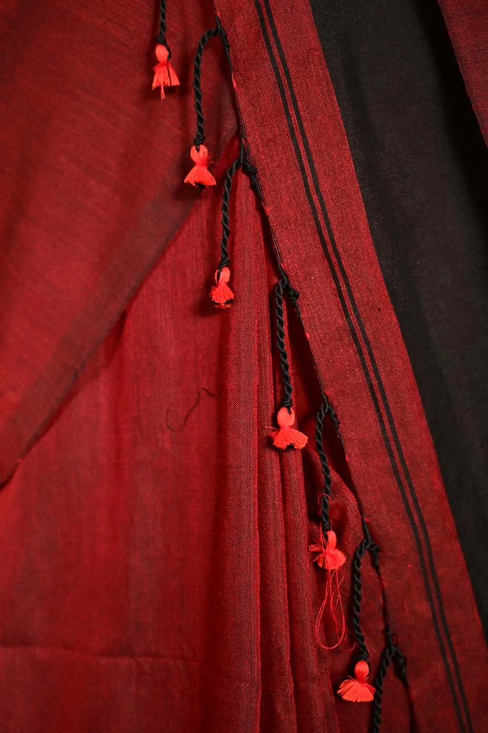 Ready to wear Beautiful Maroon Khadi Cotton Handloom With Black palla & Tassels on Pallu  Wrap in 1 minute Saree
