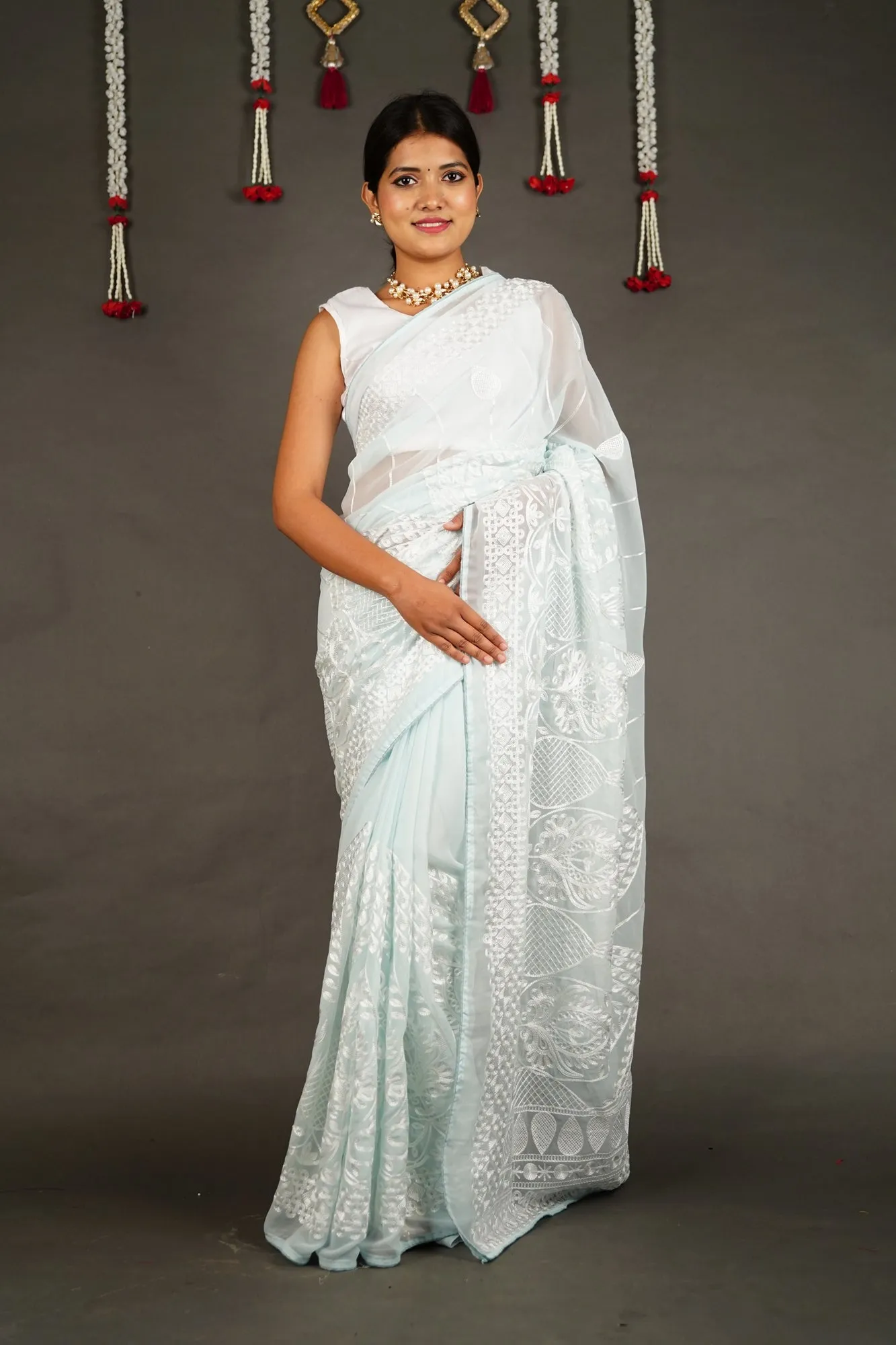 Ready To Wear Lucknow Chikan Wrap in 1 minute saree