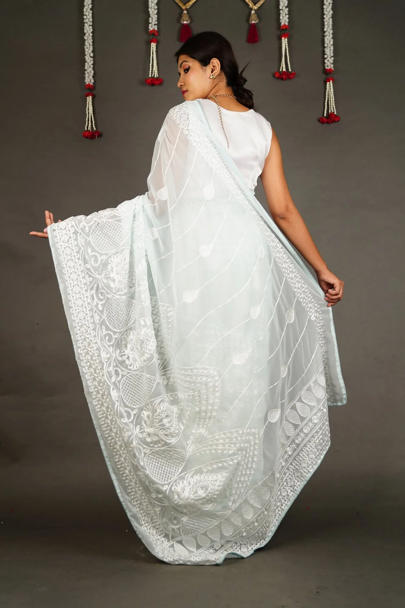 Ready To Wear Lucknow Chikan Wrap in 1 minute saree