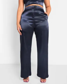 Rebdolls Women's Juliette Satin Wide Leg Pants W. Pockets | Blue