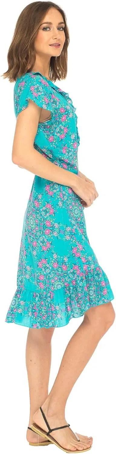 SHU-SHI Womens Midi Floral V-Neck Wrap Dress Short Sleeve Maxi Boho Sundress