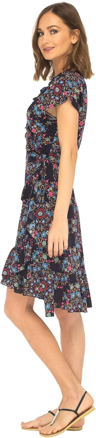 SHU-SHI Womens Midi Floral V-Neck Wrap Dress Short Sleeve Maxi Boho Sundress