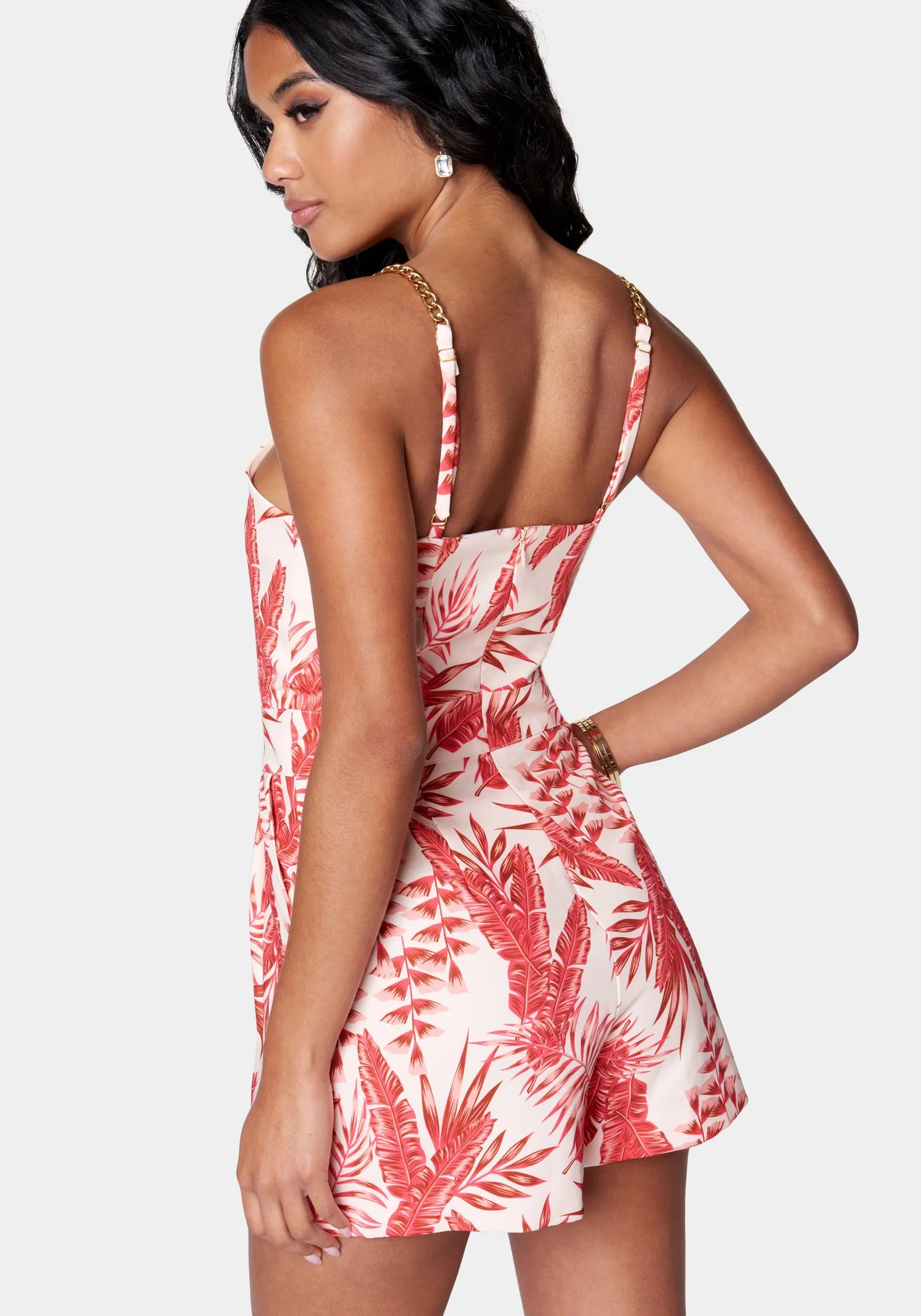 Spaghetti Strap Chain Detail Printed Romper